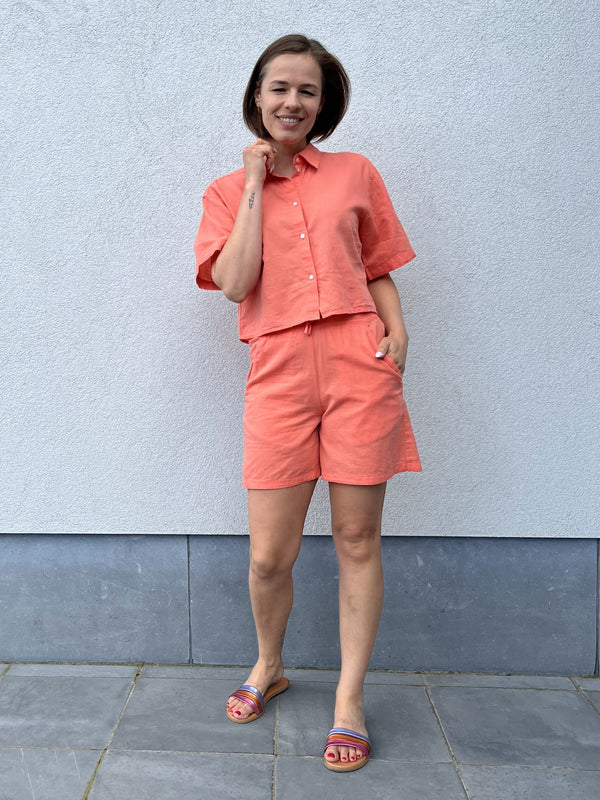 JXlulu ss cropped linen blend shirt wvn peach echo jjxx blouse top hemd koraal oranje korte mouwen