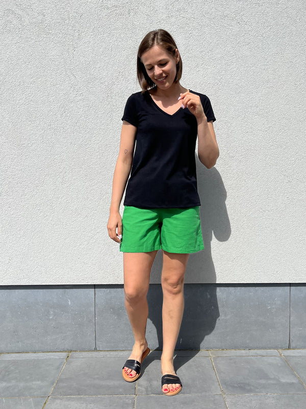 JXamy linen blend shorts wvn sn medium green losvallende short elastische jjxx tailleband groen