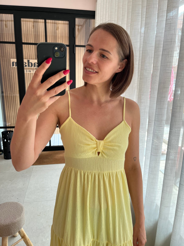 JDYONA S/L STRAP LAYER DRESS JRS french vanilla mouwloze a-lijn jurk zachtgeel