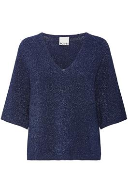 IHcody top maritime blue ichi oversized glitter top halflange vleermuismouwen v-hals blauw