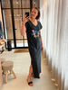 PCANN SS LONG DRESS FC BC black washed santa monica pieces lange jurk stoer korte mouwen v-hals print california splitjes