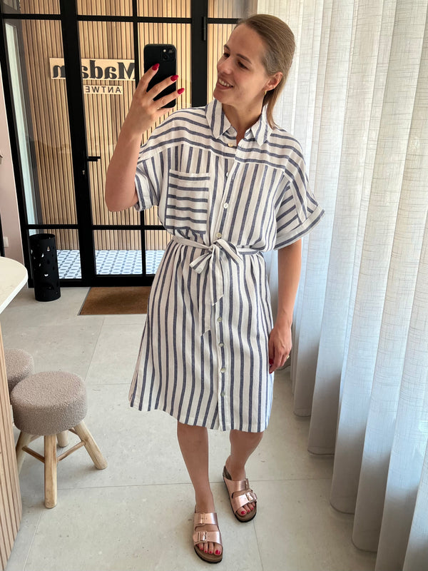 FQlavisco shirtdress brilliant white deep ultrama freequent jurk gestreept wit blauw