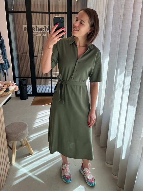 JDYSAY 2/4 MIDI SHIRT DRESS WVN NOOS kalamata halflange jurk kaki taillelint
