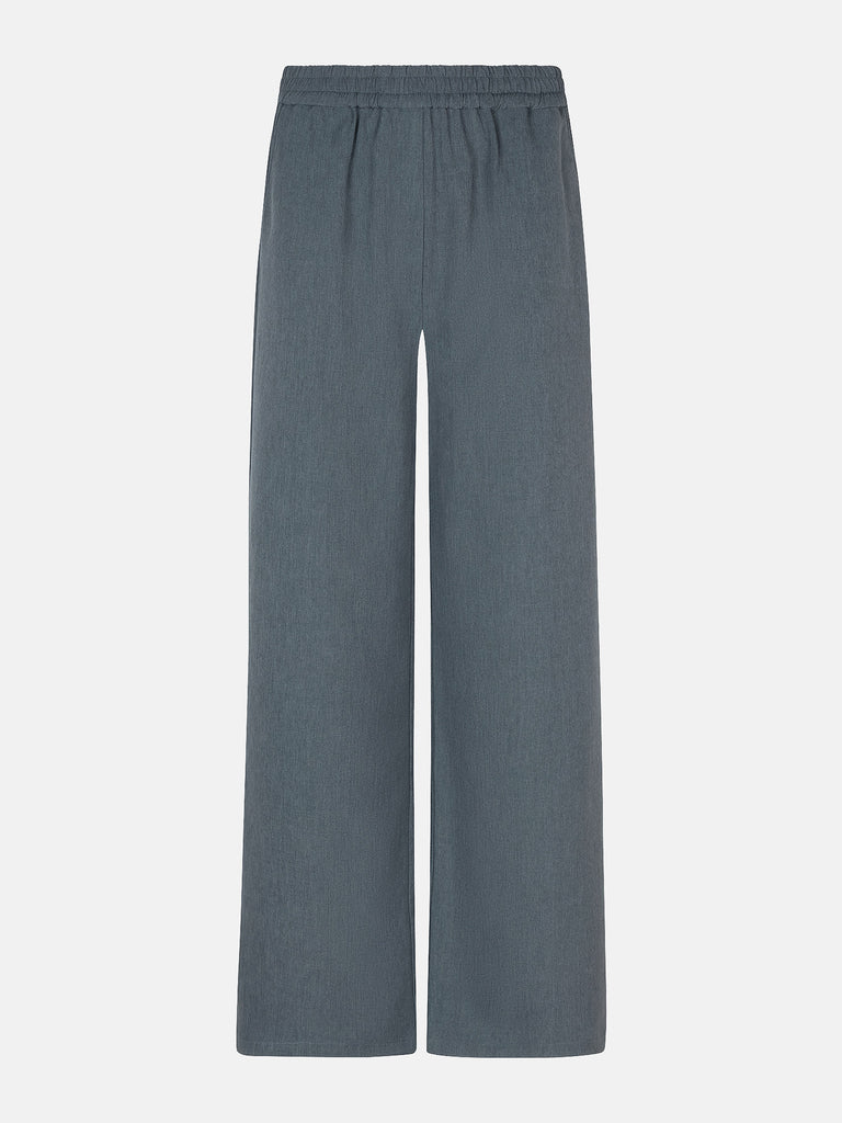 ydence pants yade denim blue broek wijde pijpen elastische tailleband grijs blauw