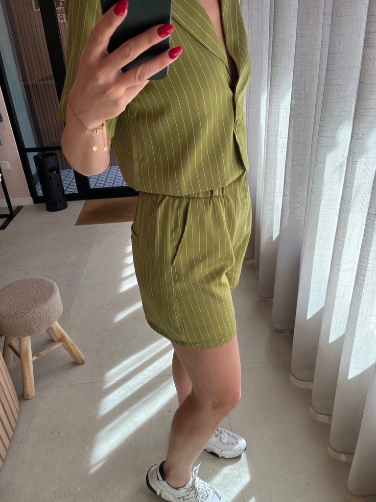 Lofty Manner short giovanna green white short hoge taille groen wit gestreept paperbag