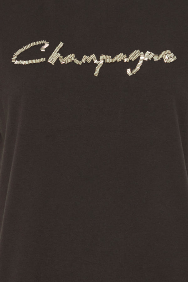 IHcamino ss25 champagne black t-shirt opdruk parels zilver zwart