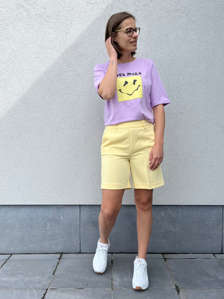 Kaffe KAsilla t-shirt lupine smiley lila geel