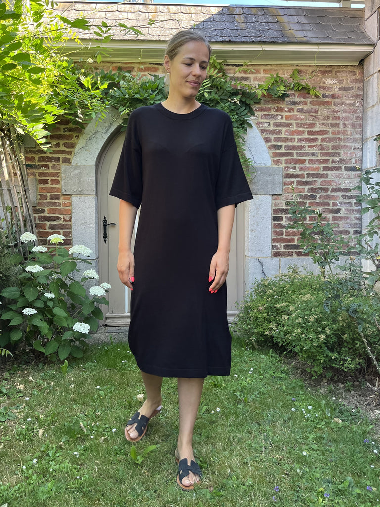 KAfenia Kaffe knit Dress black zwarte gebreide jurk lange halflange mouwen