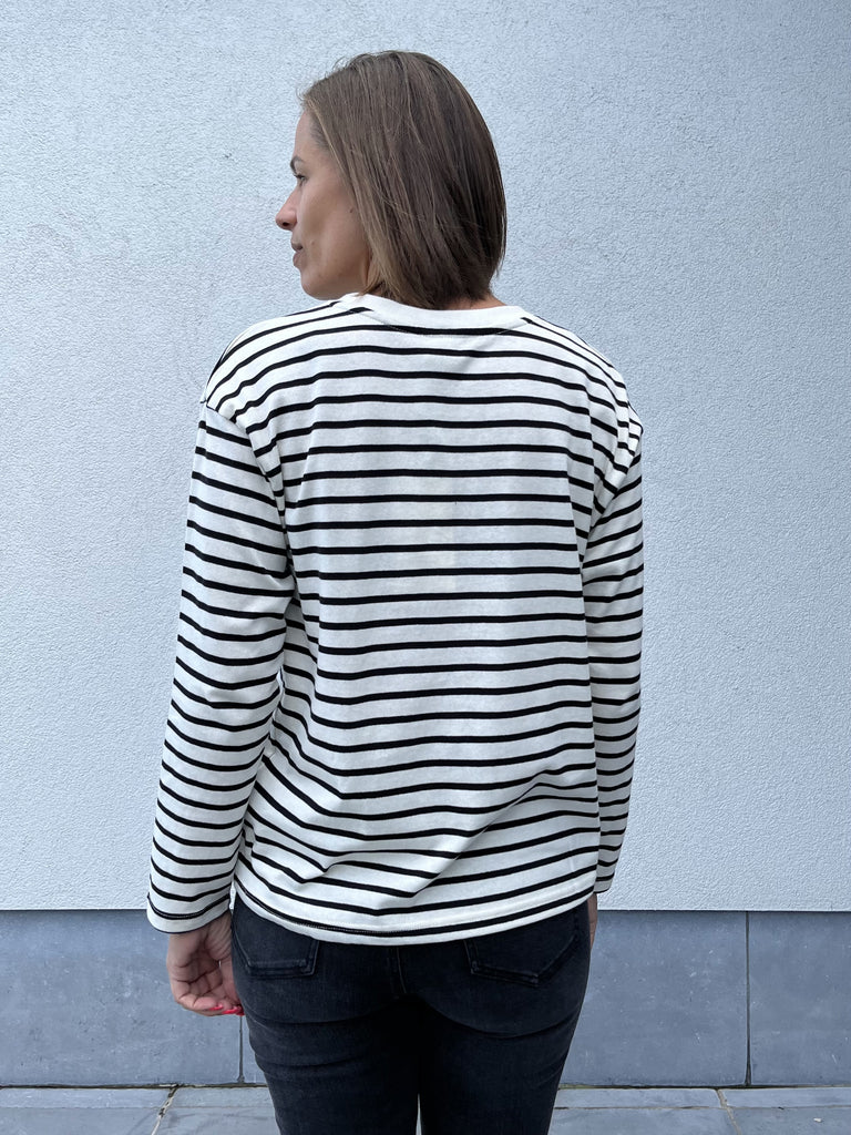 Kaffe winny ls t-shirt lange mouwen beige wit zwart gestreept striped antique white black