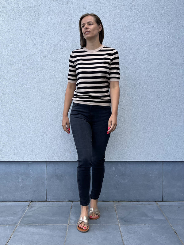 KAmilo kaffe short sleeve knit trui korte mouwen gestreept zwart beige smoke grey black