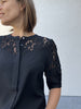 Freequent vialipa shirt black blouse zwart kant korte mouwen