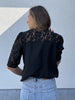Freequent vialipa shirt black blouse zwart kant korte mouwen