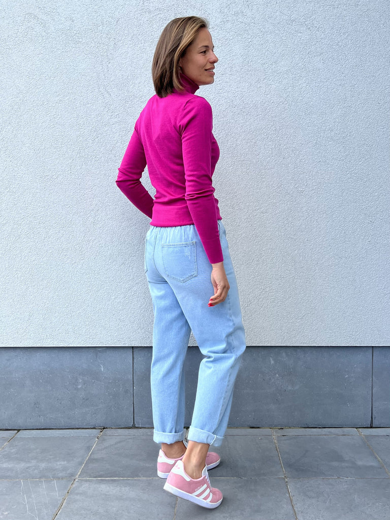 Kaffe astrid roll neck trui rolkraag fuchsia red