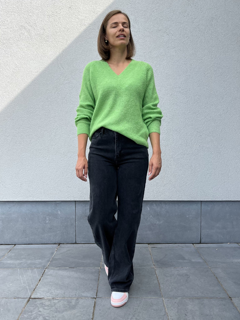 JDY ingeborg ada life l/s v-neck pull knit v-hals gebreide trui lange mouwen groen