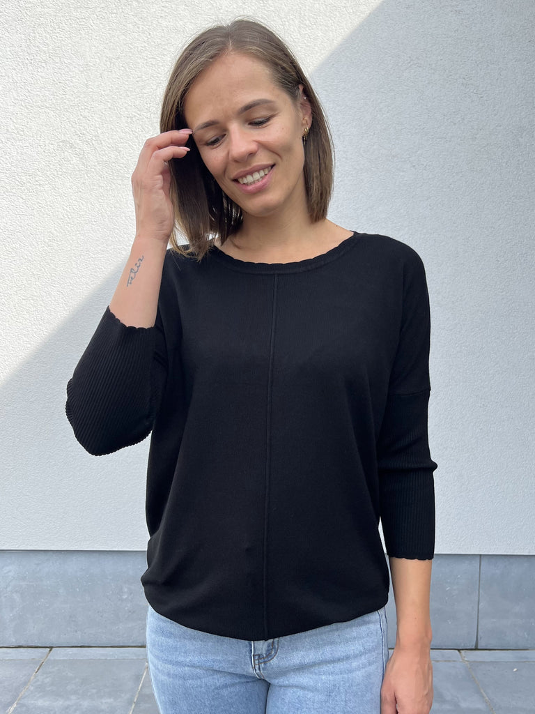 Freequent jone pullover black zwart trui ronde hals mouwen