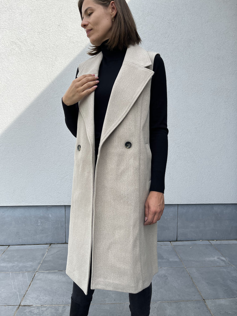 JDY viola long waistcoat otw hab nature melange beige lange jas knopen gilet