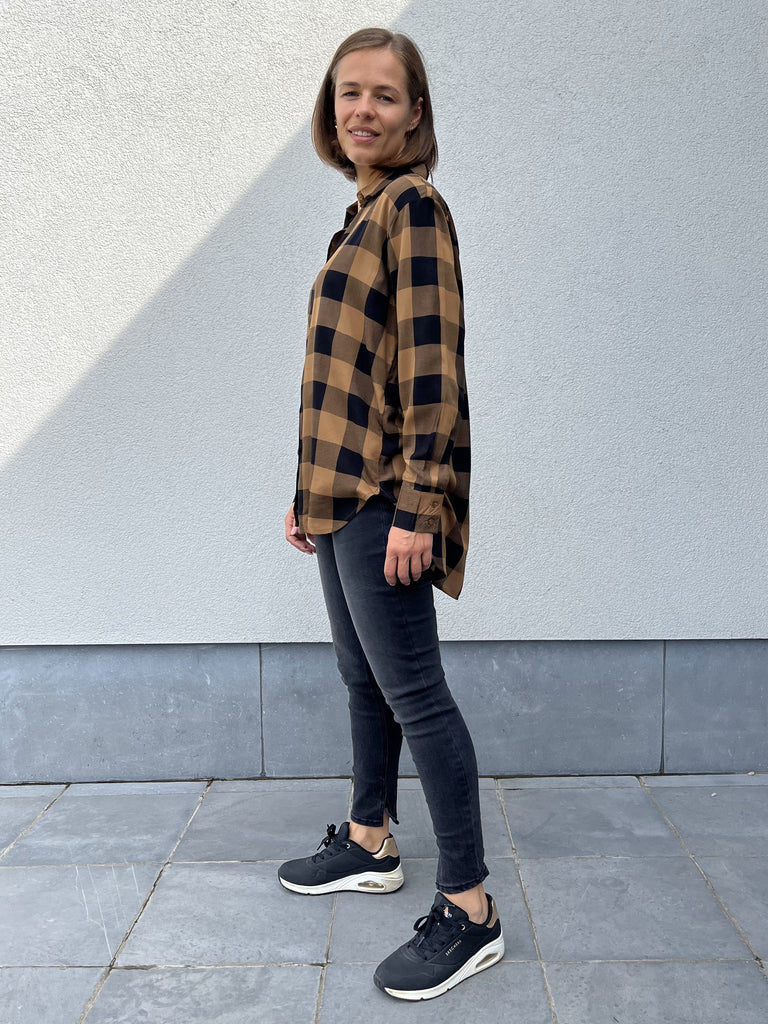 JDY stay l/s long shirt wvn toasted coconut black hemd blouse bruin zwart