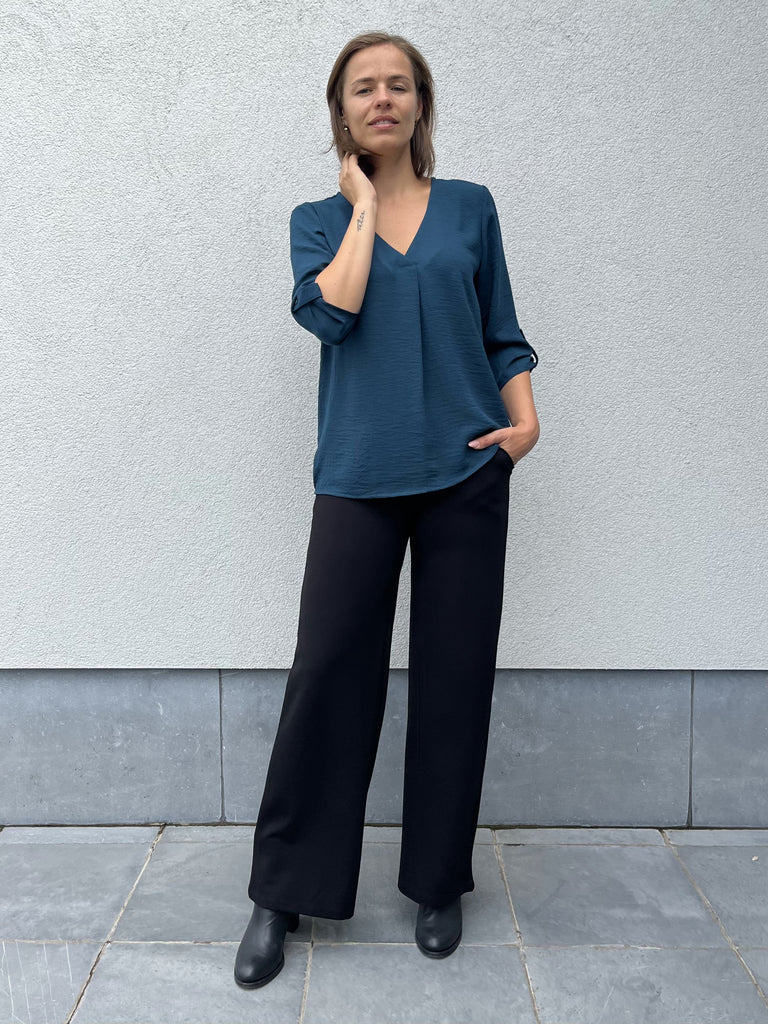 JDY divya 3/4 top wvn noos reflecting pond blauw blouse v-hals