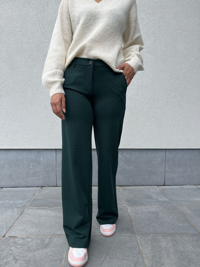 Freequent FQ Nanni pant rainy forest donkergroen hoge taille lange broek