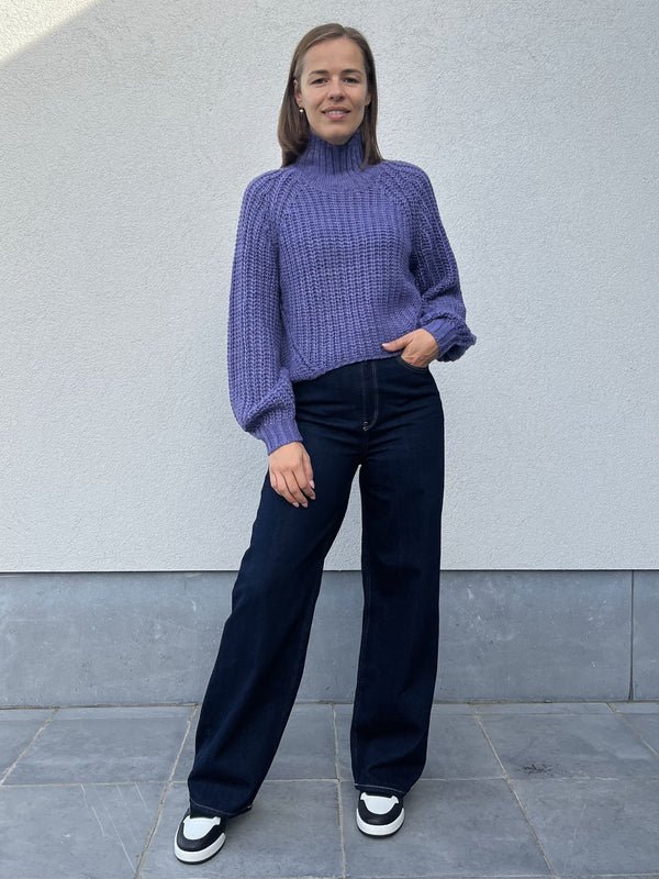 jxkelvy jjxx chunky high neck knit noos twilight purple trui opstaande kraag lange mouwen cropped paars
