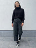 KAtya wide pants cropped dark grey melange stripe kaffe broek hoge taille cropped donkergrijs gestreept