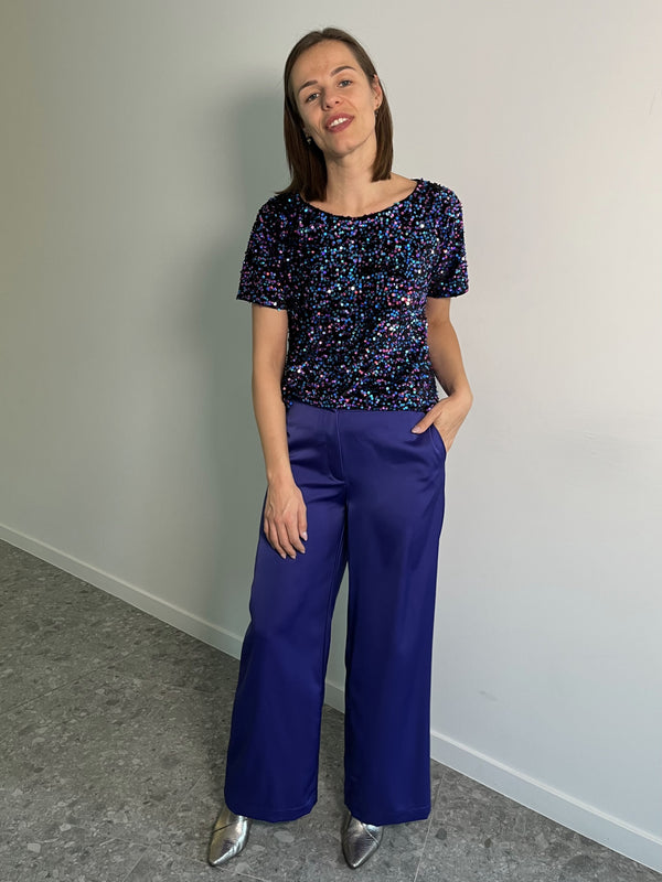 JDYshirley s/s glitter top jrs blue multicolor korte mouwen top blauw paars zwart pailletten