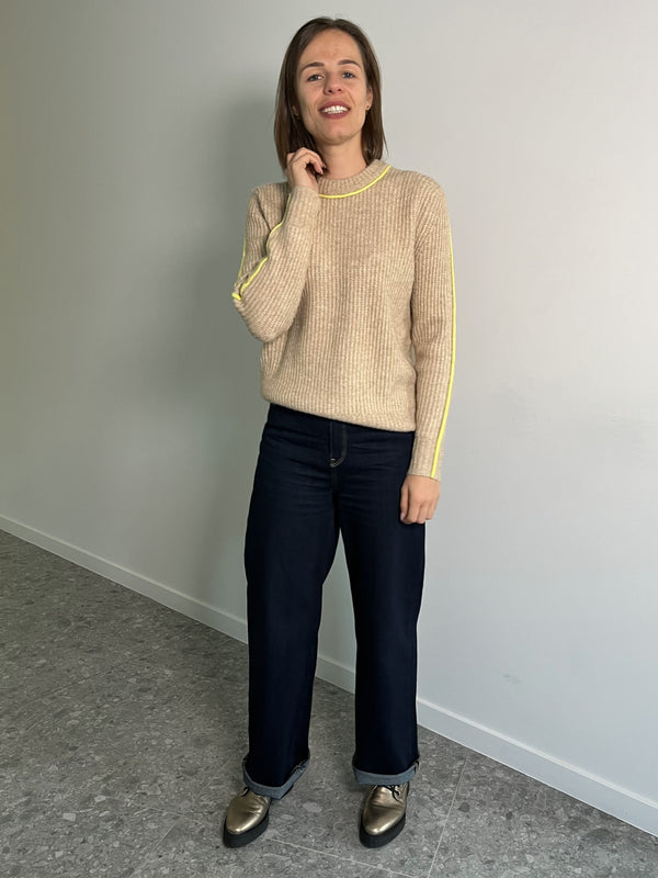jjxx leonora diverse ribbed crew neck knit trui beige geel fluo peyote limeade