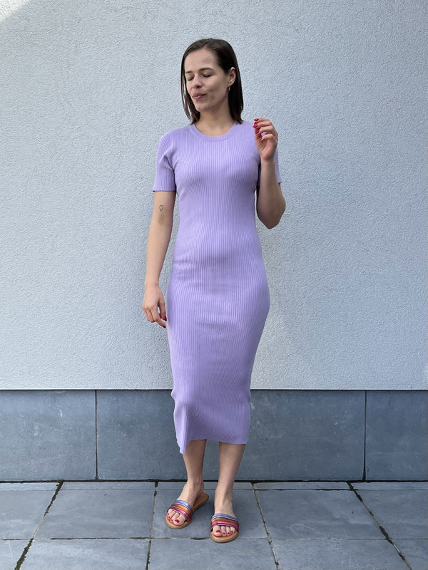 JXELLIE tight dress knt lilac breeze jjxx lange aansluitende elastische jurk korte mouwen lila