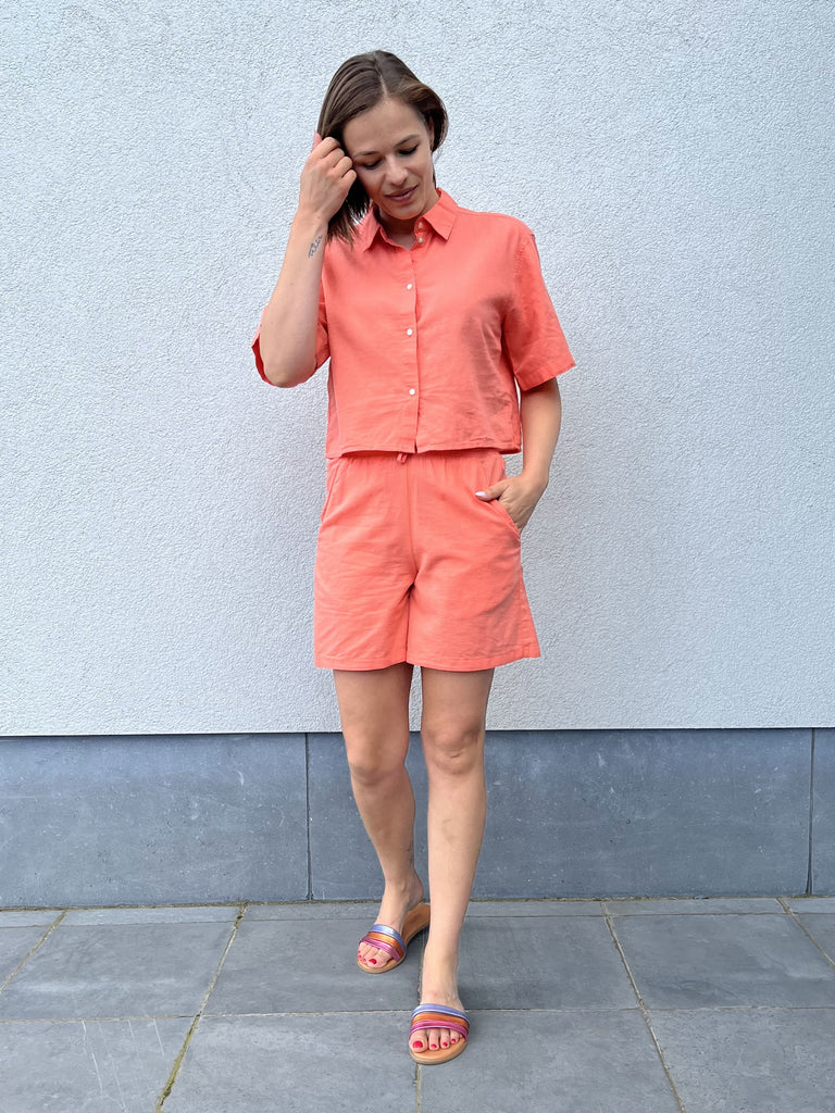 JXamy linen blend shorts wvn sn peach echo losvallende short koraal jjxx oranje