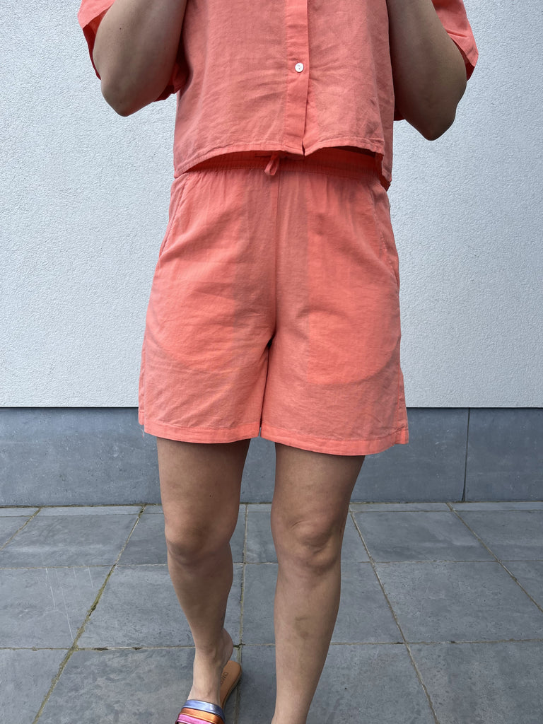 JXamy linen blend shorts wvn sn peach echo losvallende short koraal jjxx oranje