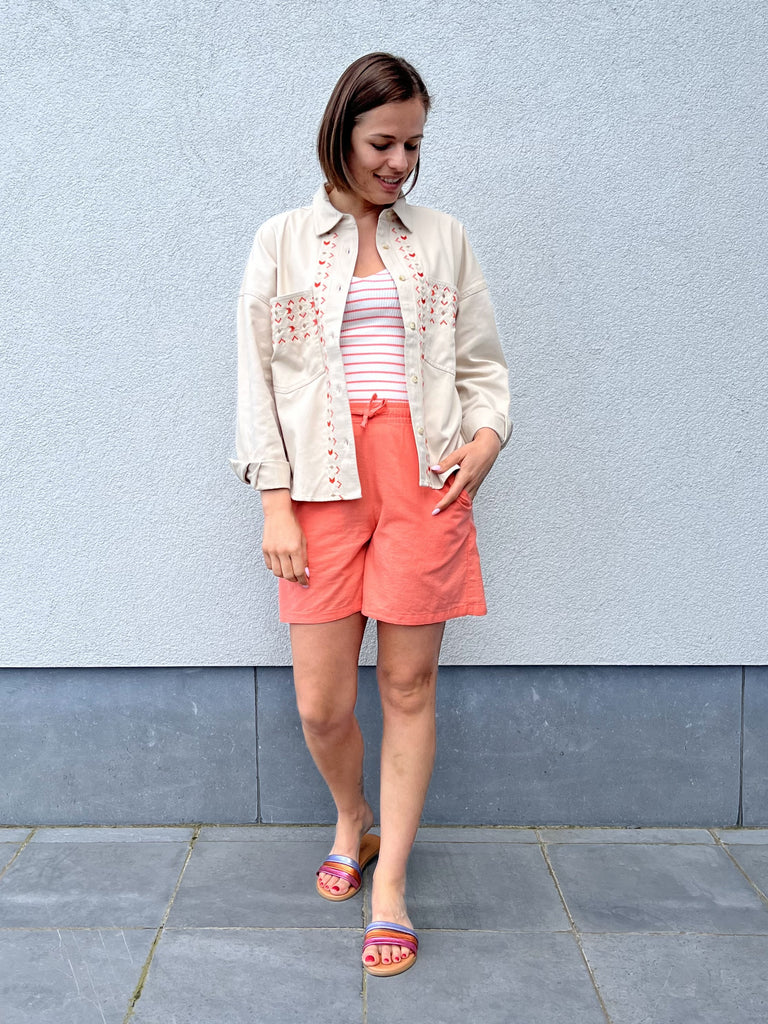 JXamy linen blend shorts wvn sn peach echo losvallende short koraal jjxx oranje