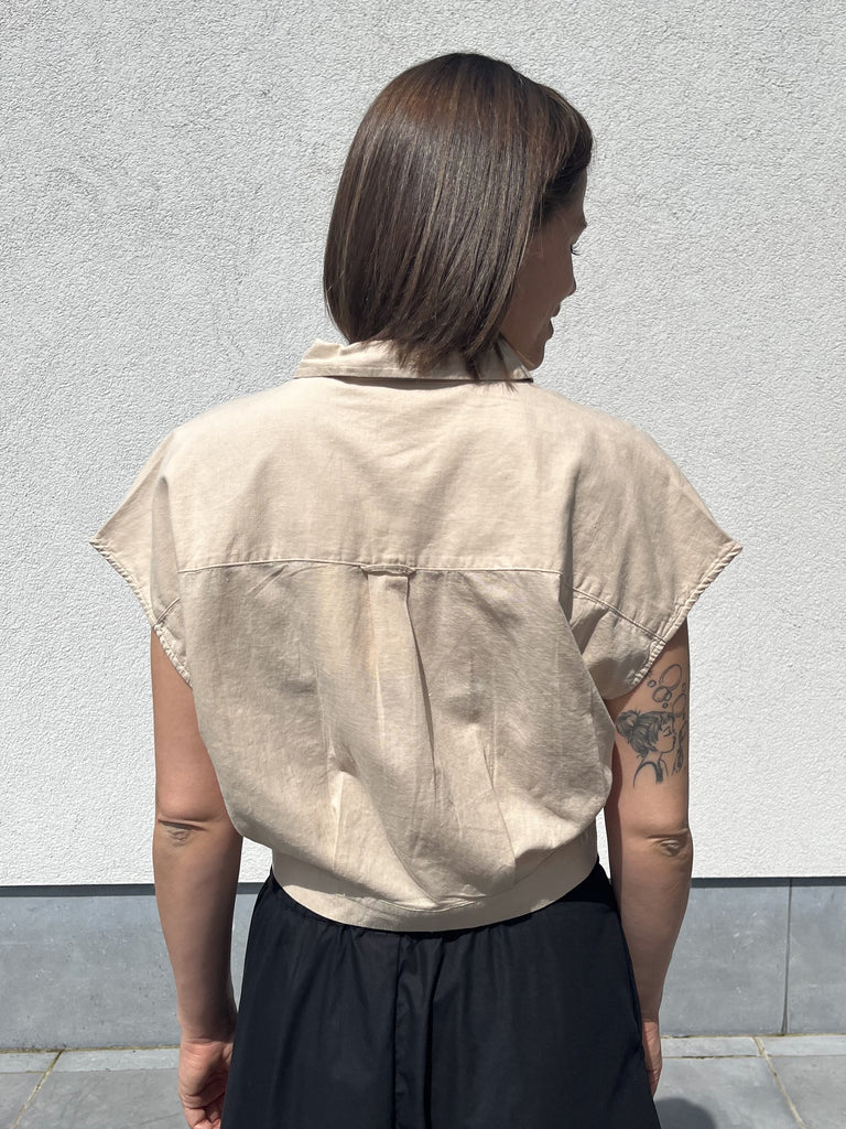 JXpenny linen blend sl shirt wvn sn cement cropped top korte mouwen jjxx beige