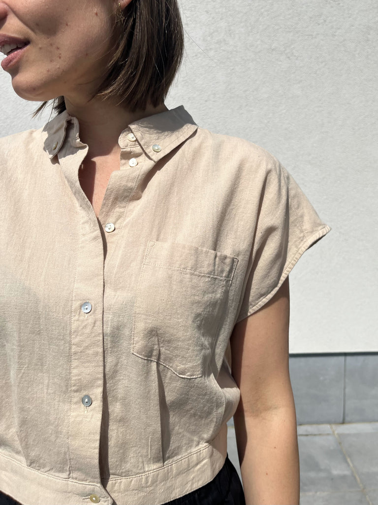 JXpenny linen blend sl shirt wvn sn cement cropped top korte mouwen jjxx beige