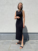 KAarka dress black deep kaffe lange jurk zwart cut-out schouder