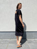 KAlucy jersey dress black deep kaffe lange jurk t-shirtstof korte mouwen cut out open rug zwart