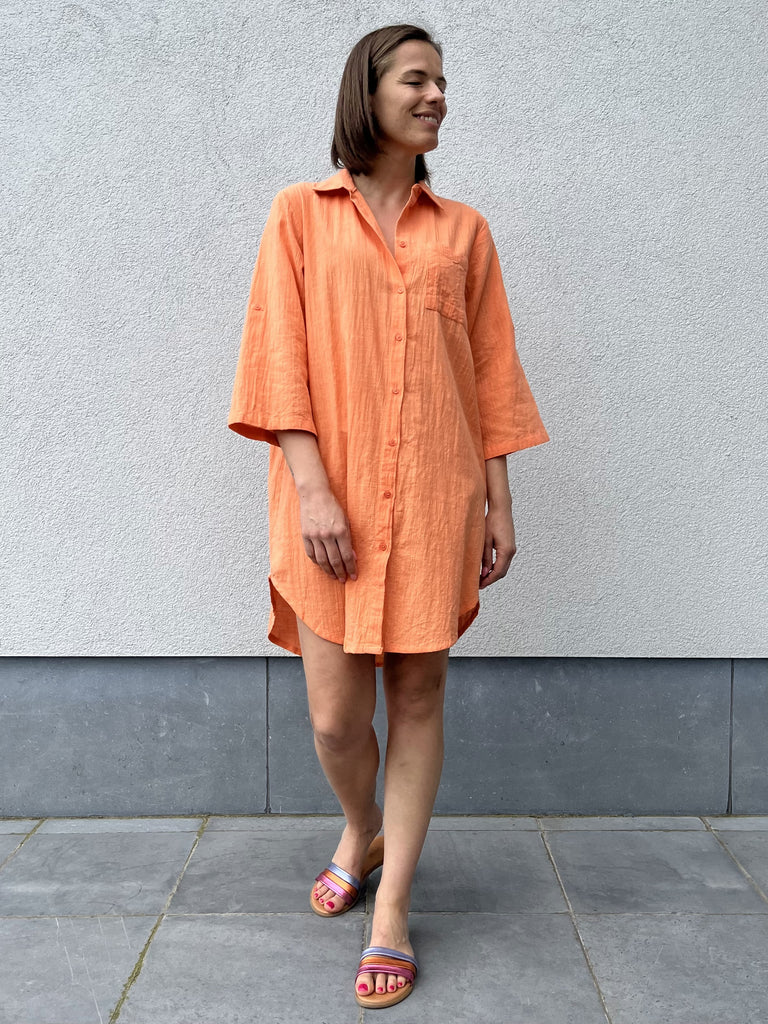 KApauline shirt dress melon kaffe jurk hemd blouse meloen koraal oranje