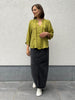 FQnora blouse oasis freequent losvallende blouse v-hals knopen pofmouwen mosterdgroen