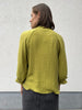 FQnora blouse oasis freequent losvallende blouse v-hals knopen pofmouwen mosterdgroen