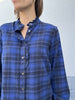 PZkatelyn frill shirt clemantis blue check blouse hemd zacht knoopjes opstaand kraagje donkerblauw zwart