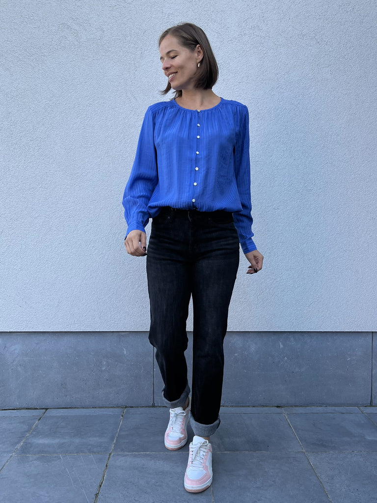 FQbalana blouse wedgewood freequent lange mouwen blauw knoopjes