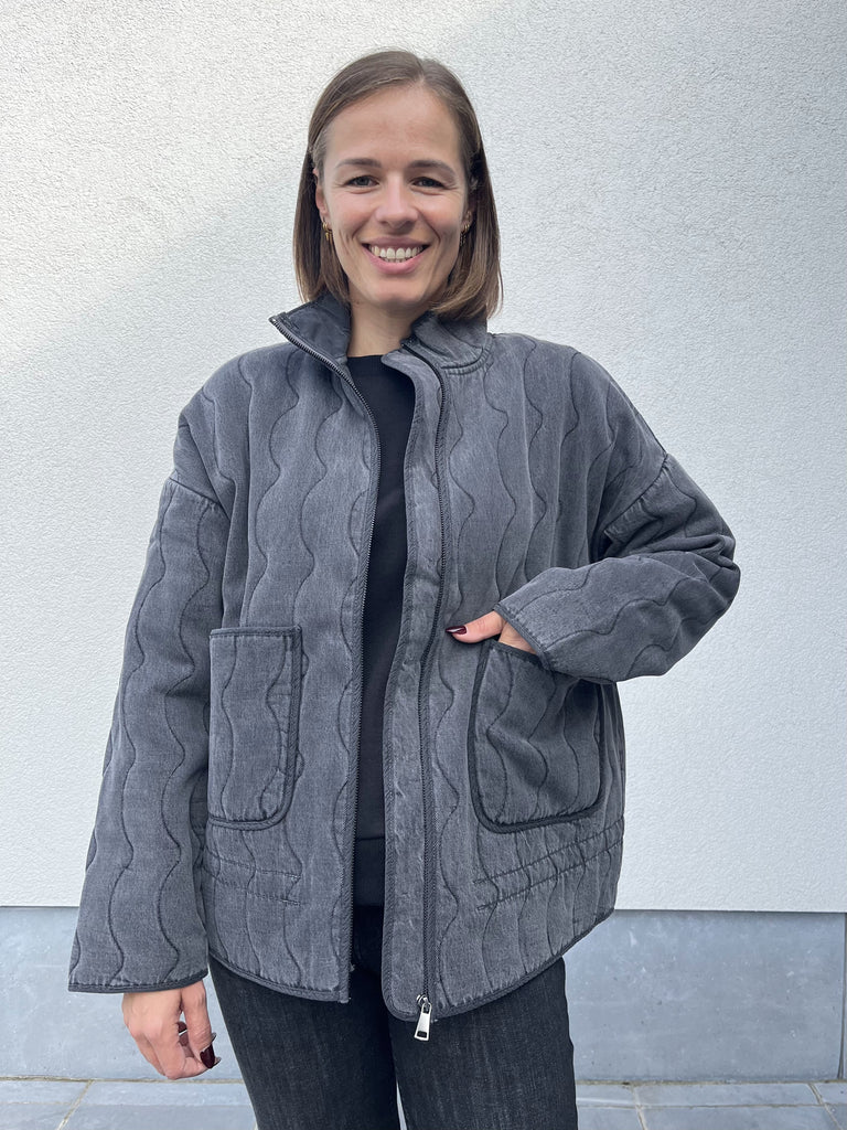 PZriley quilted jacket washed dark grey pulz jeans gewatteerde jas afgewassen donkergrijs