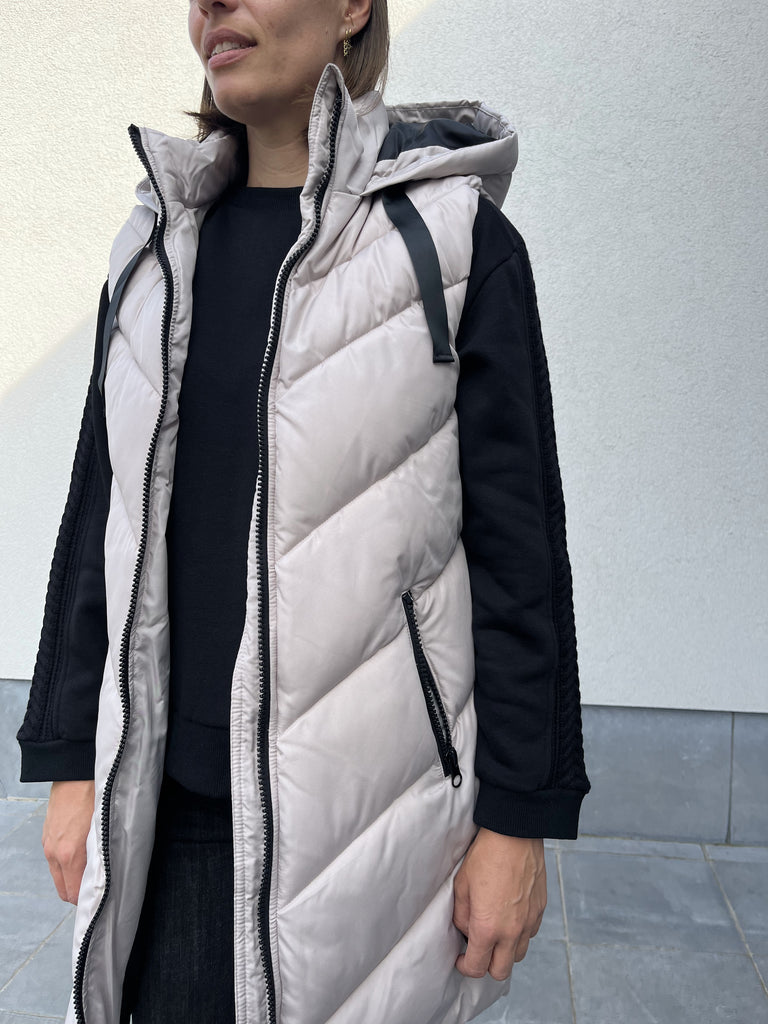 JDYskylar padded hood waiscoat chateau gray black bodywarmer beige ecru kap rits zwart