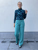 IHnava green blue slate flower print top ichi lange mouwen rolkraag trui turquoise donkerblauw