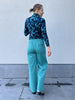 IHnava green blue slate flower print top ichi lange mouwen rolkraag trui turquoise donkerblauw