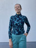 IHnava green blue slate flower print top ichi lange mouwen rolkraag trui turquoise donkerblauw