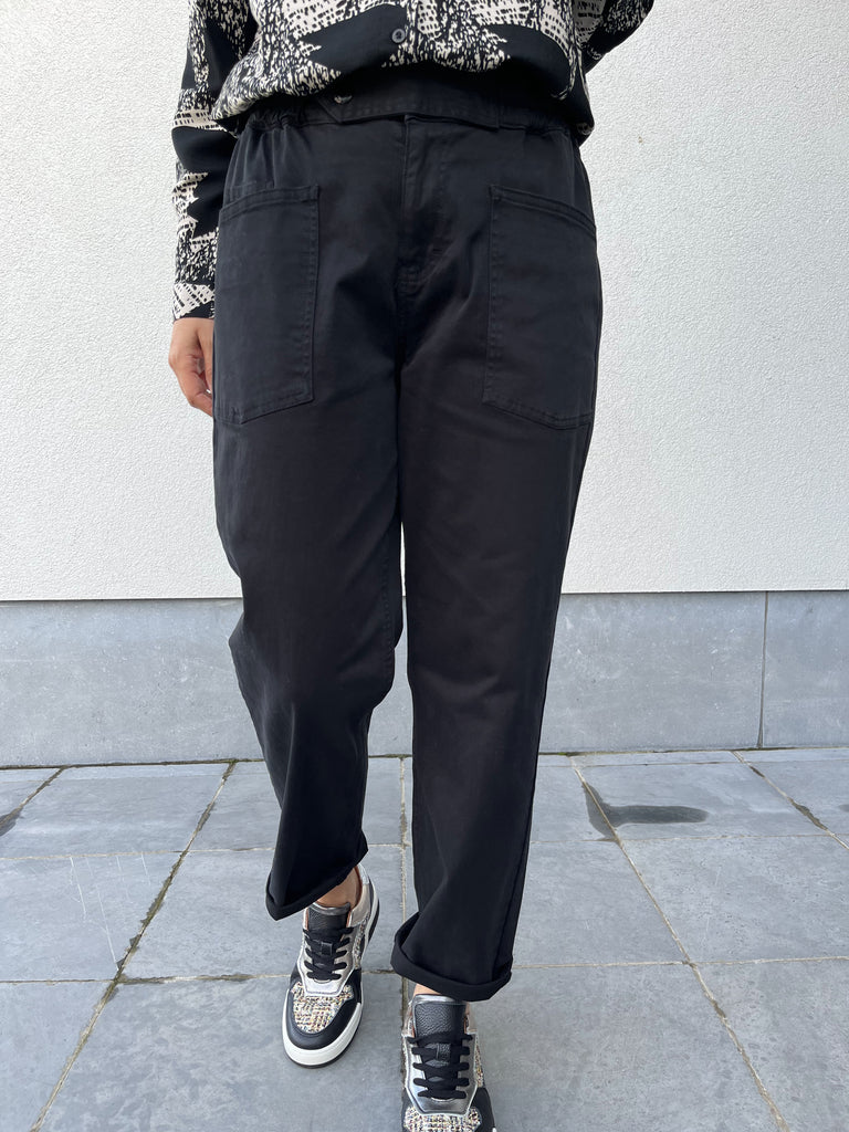 PZbonnie high waist pant black pulz jeans hoge taille rechte pijpen stoere broek zwart