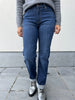 PZjoyy hw jeans straight leg dark blue denim pulz jeans rechte pijpen donkerblauw hoge taille