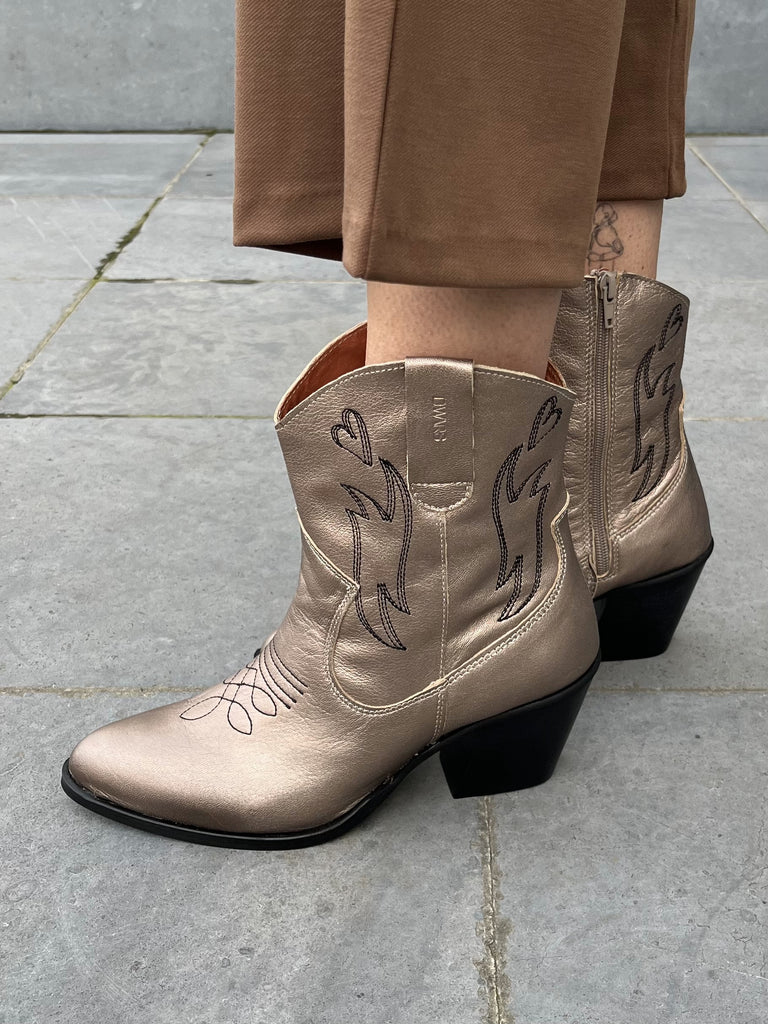 DWRS DWARS boots enkellaarsjes cascina stone wassing metallic goud zilver westernboots