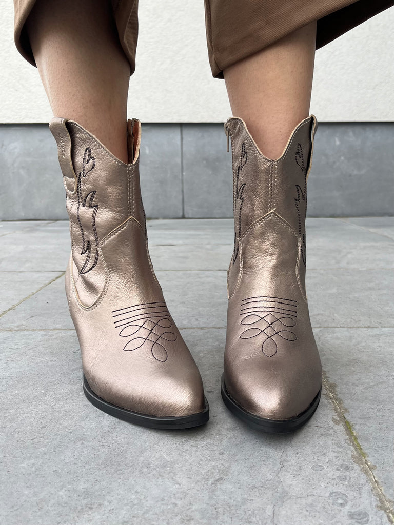 DWRS DWARS boots enkellaarsjes cascina stone wassing metallic goud zilver westernboots