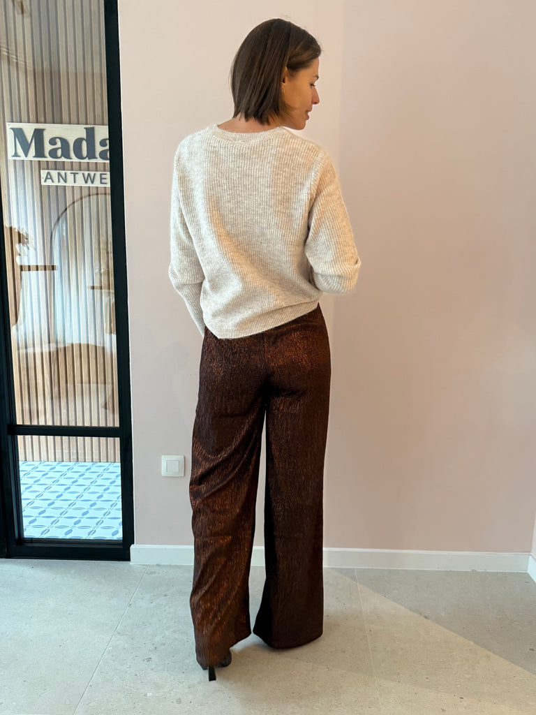 Ydence pants madison copper comfortabele broek losse wijde pijpen elastische tailleband koper